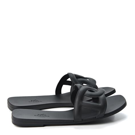 hermes rubber aloha sandals 37 black|Hermes sandals all black.